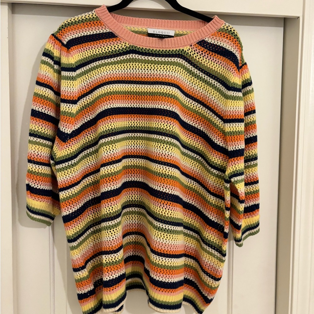 Eloquii Multicolor Striped Crew Neck Sweater